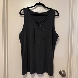 Torrid Gray Ribbed Knit Lace Up Tank Top‎ Sleeveless Plus Size